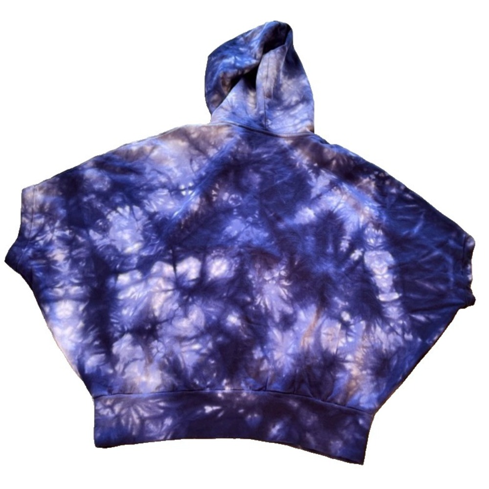 MEAM White Blue Tie Dye 100% Cotton Short Sleeve Bat Wing Hoodie Sweatshirt Sz S